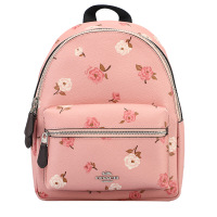 COACH 蔻驰 双肩包女 粉色印花皮质双肩背包