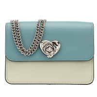 COACH 蔻驰 女士斜挎包 拼色皮质单肩斜挎链条包小方包