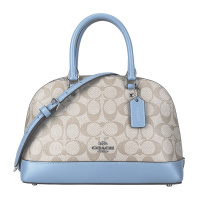 COACH 蔻驰 奢侈品 女士卡其配蓝色PVC配皮手提单肩斜挎贝壳包