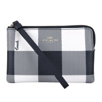 COACH 蔻驰 奢侈品 女士蓝色格子皮质短款手拿包零钱包