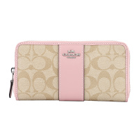 COACH 蔻驰 奢侈品 女士浅卡其粉色人造革长款钱包钱夹