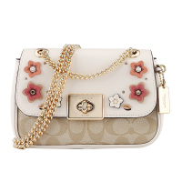 COACH 蔻驰 奢侈品 女士卡其白色人造革单肩斜挎链条包