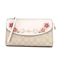 COACH 蔻驰 奢侈品 女士卡其白色皮革手拿包零钱包