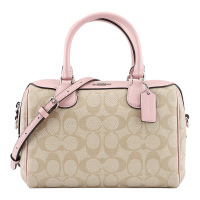 COACH 蔻驰 奢侈品 女士卡其粉色人造革手提肩背斜挎桶包