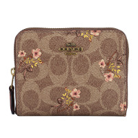 COACH 蔻驰 奢侈品 女士专柜款卡其色人造革短款钱包钱夹