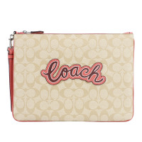 COACH 蔻驰 奢侈品 女士卡其色人造革大号手包送女友