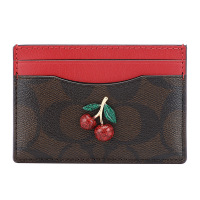 COACH 蔻驰 奢侈品 女士深棕色樱桃款人造革卡包卡夹