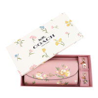 COACH 蔻驰 奢侈品 女士粉色印花皮革礼盒款钱包钱夹送女友