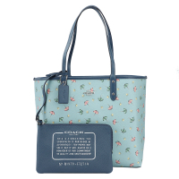 COACH 蔻驰 奢侈品 女士青色雨伞款皮革手提单肩双面托特包