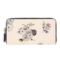 COACH 蔻驰 奢侈品 女士米白色印花皮革长款钱包钱夹