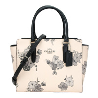 COACH 蔻驰 奢侈品 女士米白色印花皮革手提单肩斜挎梯形包