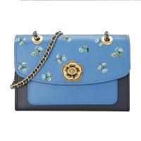 COACH 蔻驰 奢侈品 女士专柜款山茶花系列蓝色印花皮革单肩斜挎链条包