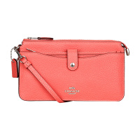 COACH 蔻驰 奢侈品 女生女士专柜款桃粉色皮革手拿单肩斜挎两用包