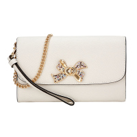 COACH 蔻驰 奢侈品 女士紫色/白色皮革手拿单肩斜挎链条两用包