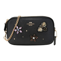 COACH 蔻驰 奢侈品 女士女生黑色皮革单肩斜挎链条包