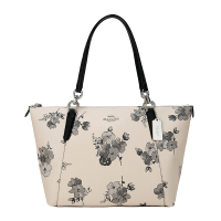 COACH 蔻驰 奢侈品 女士米白色印花皮革手提单肩托特包女