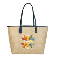 COACH 蔻驰 奢侈品 女士卡其白色人造革手提单肩双面托特包女