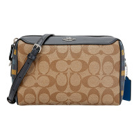 COACH 蔻驰 奢侈品 女士卡其色人造革单肩斜挎包女