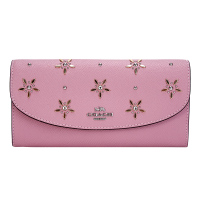 COACH 蔻驰 奢侈品 女士粉色皮革长款钱包女生钱夹