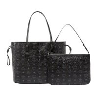 MCM 女士手提包 经典logo双面印花黑色人造革单肩字母包 MWP7AVI22BK001