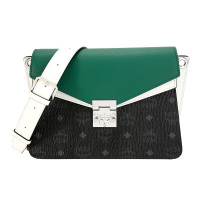 MCM 19新款女士黑绿/白棕拼色人造革配皮单肩斜挎包MWS9AMZ56BM001