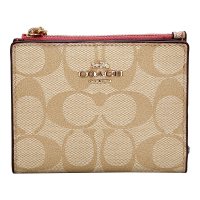 COACH 蔻驰 奢侈品 女士卡其玫红色人造革短款卡包钥匙包 F78002 IMP4J
