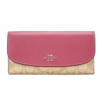 COACH 蔻驰 奢侈品 女士卡其玫红色人造革配皮长款钱包钱夹 F57319 IMP4J
