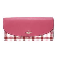 COACH 蔻驰 奢侈品 女士玫红色格子人造革配皮长款钱包钱夹 F77856 IMP4L