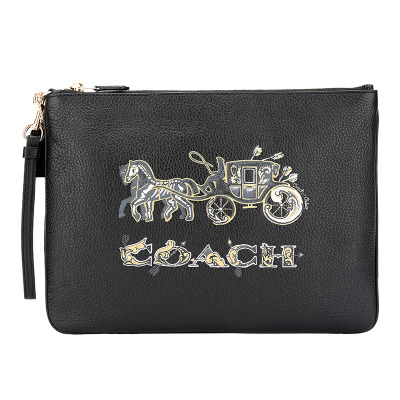 COACH 蔻驰 奢侈品 女士黑色皮革大号信封包手拿包 F78048 IMA47