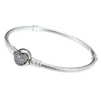 PANDORA 潘多拉 闪烁心形密镶扣925银手链 590743CZ-17 银色