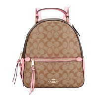 COACH 蔻驰 奢侈品 女士卡其拼粉色logo人造革双肩包 F76715 IMP52