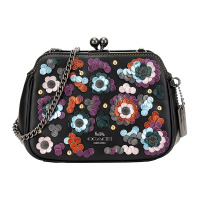 COACH 蔻驰 奢侈品 女士黑色压花皮革单肩斜挎链条包 F80193 QB/M2