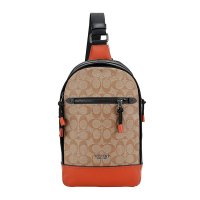 COACH 蔻驰 奢侈品 男士卡其橘色人造革配皮胸包挎包 F87820 QBPKF，F83135 QBPJE