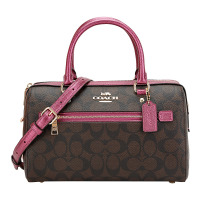 COACH 蔻驰 奢侈品 女士深咖玫紫色人造革手提单肩斜挎包桶包 F87705 IMPK4