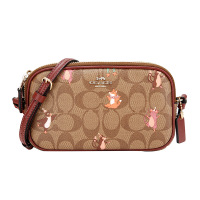 COACH 蔻驰 奢侈品 女士动物派对系列卡其图案款人造革单肩斜挎包 F87850 IMLL9