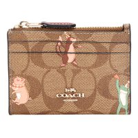 COACH 蔻驰 奢侈品 女士动物派对系列卡其图案款人造革短款卡包零钱包钥匙包