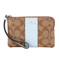 COACH 蔻驰 奢侈品 女士卡其蓝色人造革短款手拿包零钱包 F58035 SVNOQ