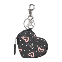 COACH 蔻驰 奢侈品 女士黑色爱心皮革零钱包钥匙扣包包 91523 SV/BK