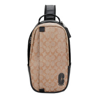 COACH 蔻驰 奢侈品 男士卡其色人造革配皮胸包挎包 89909 QBTN2