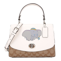 COACH 蔻驰 奢侈品 女士中号卡其拼色卡通人造革配皮手提单肩斜挎包 91120 SVQA8