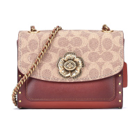 COACH 蔻驰 奢侈品 女士专柜款棕色经典标志涂层帆布配皮铆钉山茶花PARKER单肩斜挎包 30592 B4/RU