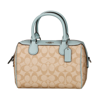 COACH 蔻驰 奢侈品 女士小号卡其拼蓝色人造革手提单肩斜挎桶包 F32203 SVOUP