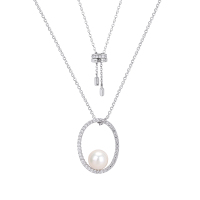 【明星同款】APM Monaco珍珠项链女 2020新款潮锁骨链毛衣链吊坠送女友礼物 经典银AC4924XPL