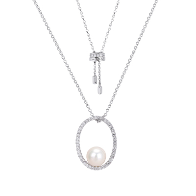 【明星同款】APM Monaco珍珠项链女 2020新款潮锁骨链毛衣链吊坠送女友礼物 经典银AC4924XPL