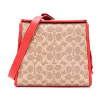 蔻驰 COACH 奢侈品 女士专柜款人造革配皮单肩包卡其拼红色 148 B4P2M