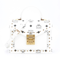 MCM 奢侈品 Patricia Visetos系列 女士白色人造革时尚手提单肩斜挎包 MWE9SPA44WT001