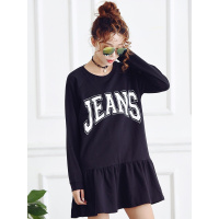 杰斯班字母印花荷叶摆连衣裙卫衣JP6265