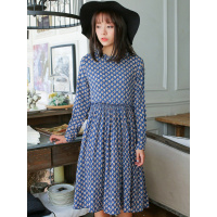 杰斯班木耳边印花连衣裙JFO6120