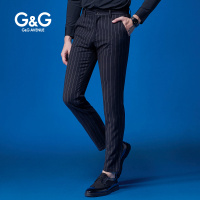 G＆G 男士黑白细条纹休闲裤男韩版潮流修身潮小脚裤商务青年裤子