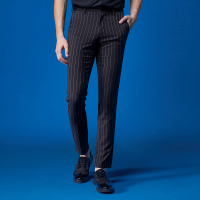 G＆G 男士竖条纹休闲裤男夏季新款修身薄款韩版潮小脚裤弹力裤子